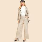 Shein Pocket Front Grid Top & Wide Leg Pants Set