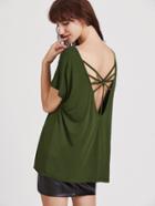 Shein Green Strappy Backless V Neck Loose T-shirt