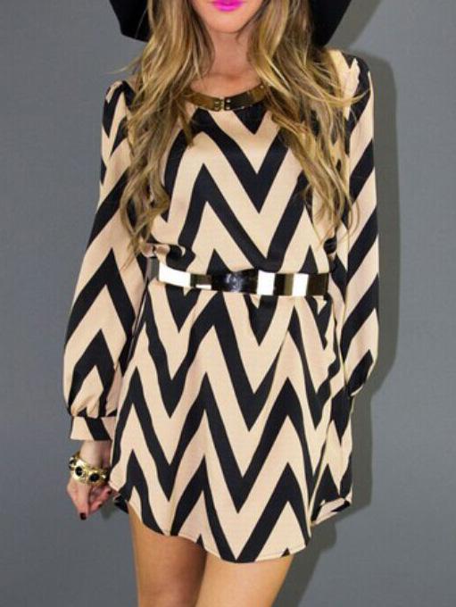 Shein Color-block Long Sleeve Zigzag Dress