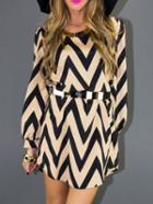 Shein Color-block Long Sleeve Zigzag Dress