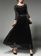 Shein Black Belted Lace Maxi Dress