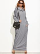 Shein Grey Cowl Neck Drop Shoulder Maxi Dress With Pockets