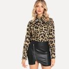 Shein Leopard Print Knot Front Blouse