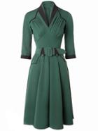Shein Green Stand Collar Ruched Belt Dress