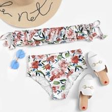 Shein Random Floral Ruffle Bardot Bikini Set