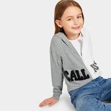 Shein Girls Sequin Letter Patched Two-tone Hoodie