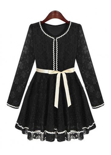 Rosewe Elegant Black Lace A Line Dress With Butterfly Waist Design