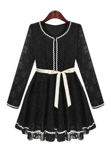 Rosewe Elegant Black Lace A Line Dress With Butterfly Waist Design