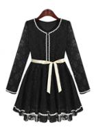 Rosewe Elegant Black Lace A Line Dress With Butterfly Waist Design