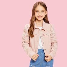 Shein Girls Pearl Beaded Flap Pocket Jacket
