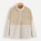 Shein Color-block Zip Front Teddy Sweatshirt