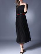 Shein Sheer Sleeve Belted A-line Dress