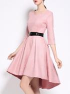 Shein Pink Crew Neck Belted High Low Dress