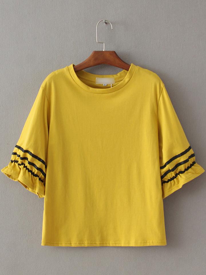 Shein Ginger Stripe Trim Elastic Cuff T-shirt