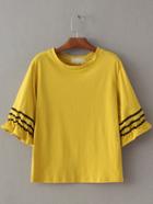 Shein Ginger Stripe Trim Elastic Cuff T-shirt
