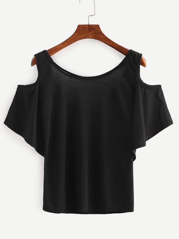 Shein Open Shoulder Cutout Back Top - Black