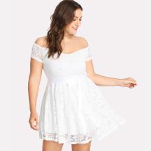 Shein Plus Bardot Lace Overlay Skater Dress