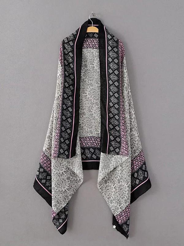 Shein Grey Floral Print Voile Scarf