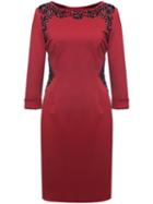 Shein Wine Red Round Neck Long Sleeve Beading Dress