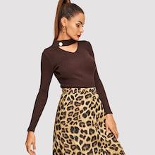 Shein V-cut Choker Neck Ribbed Knit Sweater