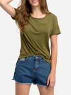 Shein Army Green Short Sleeve Pocket Loose T-shirt