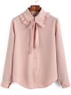 Shein Pink Bow Collar Ruched Loose Blouse