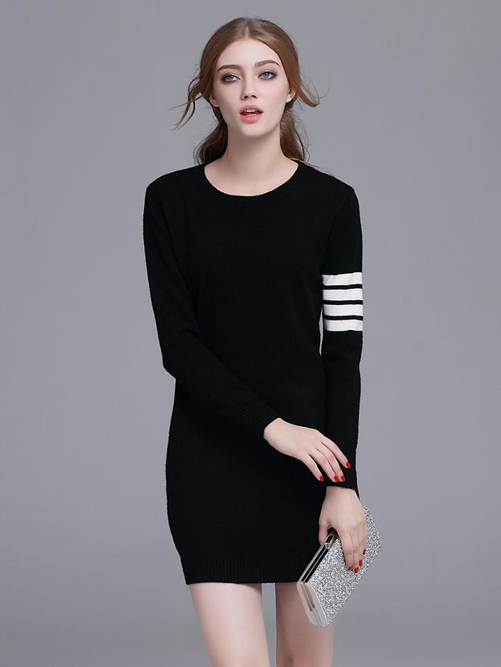 Shein Black Striped Long Sleeve Sweater Dress