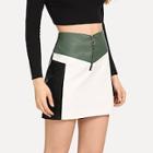 Shein Zip Up Front Color Block Pu Skirt