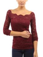 Shein Burgundy Lace Embroidered Off The Shoulder Blouse