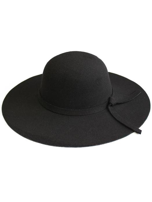 Shein Black Wide-brim Wool Boater Hat
