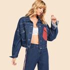Shein Contrast Corduroy Pocket Denim Jacket