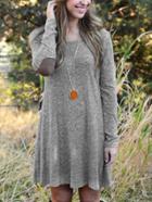 Shein Grey Long Sleeve Elbow Patch Loose Dress