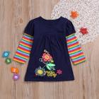 Shein Toddler Girls Contrast Rainbow Striped Sleeve Floral Print Tee
