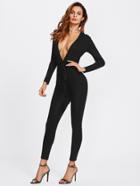 Shein Plunging Bow Tied Solid Tailored Jumpsuit