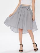 Shein Bow Tie Front Box Pleated High Low Striped Skirt