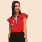Shein Striped Tie Neck Cap Sleeve Top