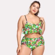 Shein Plus Flower Print Flounce Bikini Set