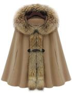 Shein Camel Fur Hooded Loose Woolen Cape