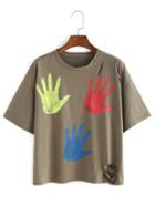 Shein Color Palm Print Cutout Army Green T-shirt