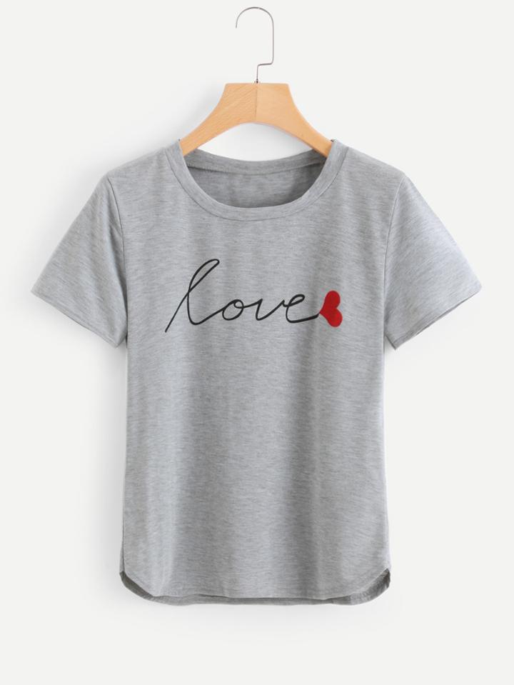 Shein Letter Print Marled Tee
