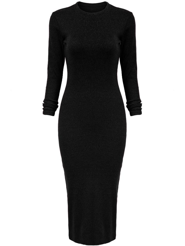 Shein Black Crew Neck Back Slit Sheath Dress