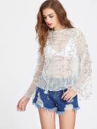 Shein Bell Sleeve Blouse With Sequin Detail