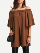 Shein Shirred Off The Shoulder Split Front Blouse