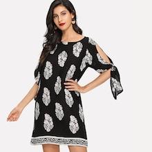 Shein Plant Print Knot Sleeve Dress