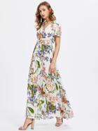 Shein Tasseled Tie Smocked Waist Flower Print Dress