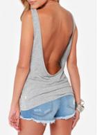 Rosewe Summer Essential Round Neck Open Back Grey Tank
