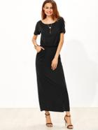 Shein Black Elastic Waist Split Side Pocket Dress