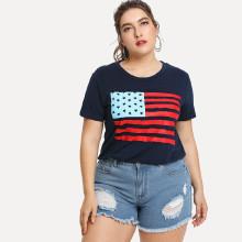 Shein Plus American Flag Print Tee