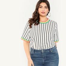 Shein Plus Colorful Trim Striped Tee