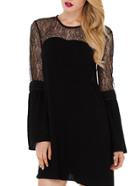 Shein Black Bell Sleeve Lace Hollow Dress